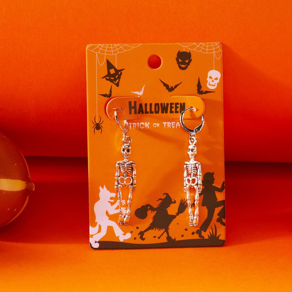 Vintage Punk Halloween Skull Long Tassel Earrings for Women Silver Color Moon Skeleton Metal Dangle Earring Festival Jewelry