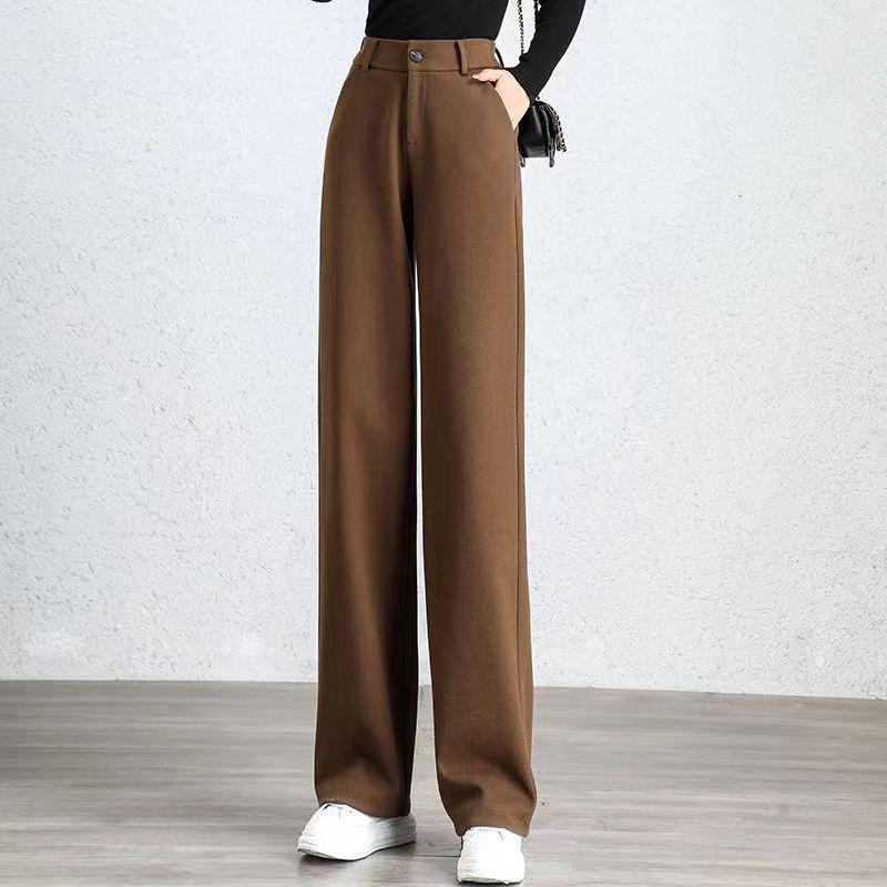 

Women s Wool Fleece-Lined High-Waisted Wide-Leg Pants for Autumn/Winter 2025 S (90-100 jin) кофейный