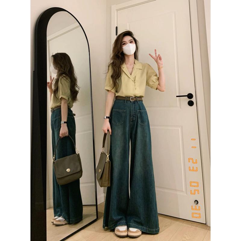 

Plus Size Women s 2024 High-Waisted Slimming Micro-Flare Wide-Leg Jeans for Autumn/Winter M