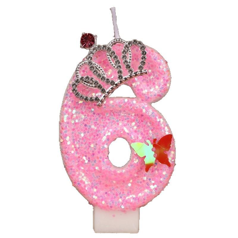 Number Birthday Candle Pink Crown Princess Cake First Year Decoration Candle Handmade Number Candle 0-9