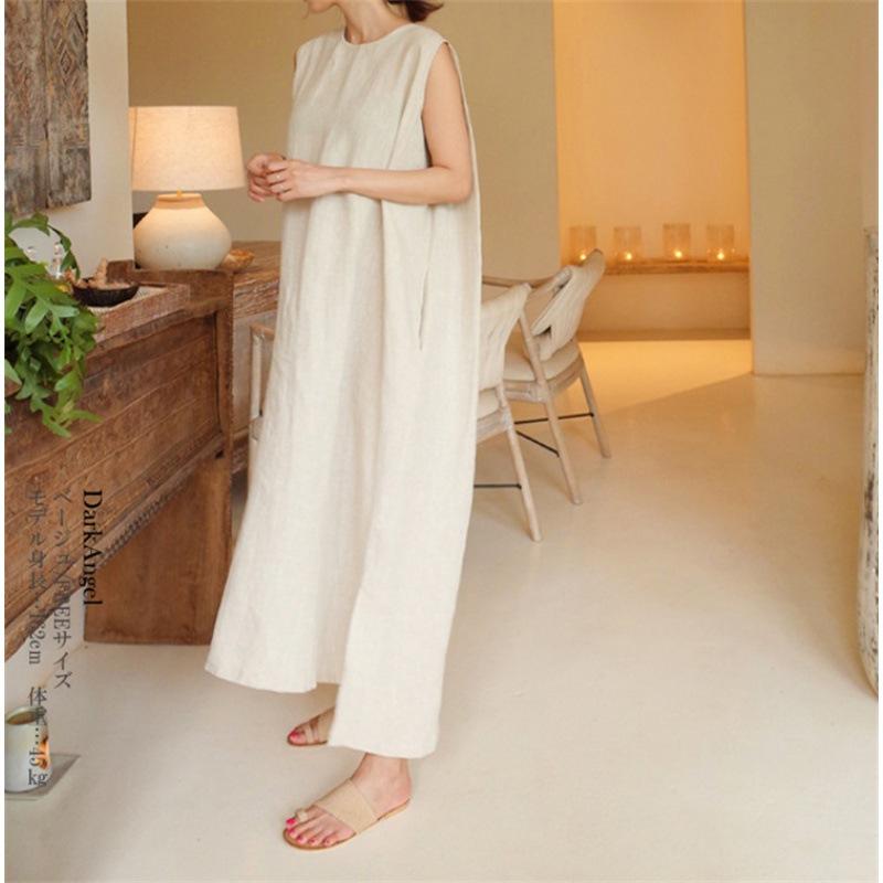 

Летний женский льняной жилет длинное свободное платье one size абрикосовый