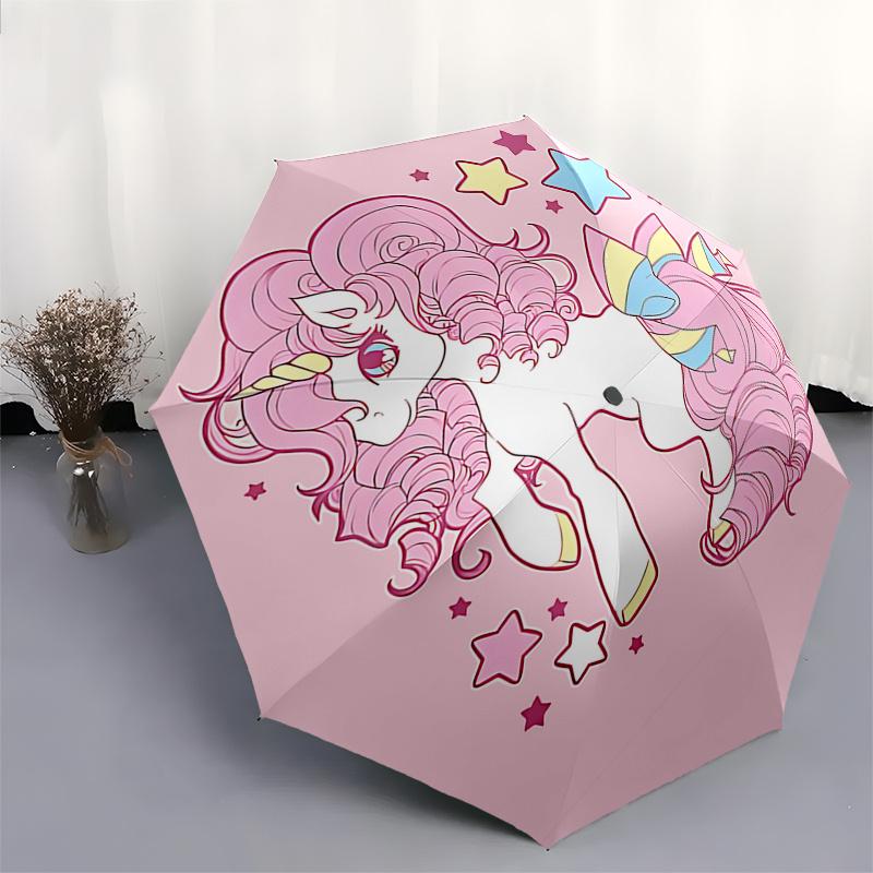Unicorn Fantasy Automatic Folding Umbrella:Portable 3 Fold Design with 8 Bone Frame,Perfect for Fans and Outdoor Adventures!0104070a
