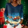 Women's Christmas Print Casual V-Neck Long Sleeve Top