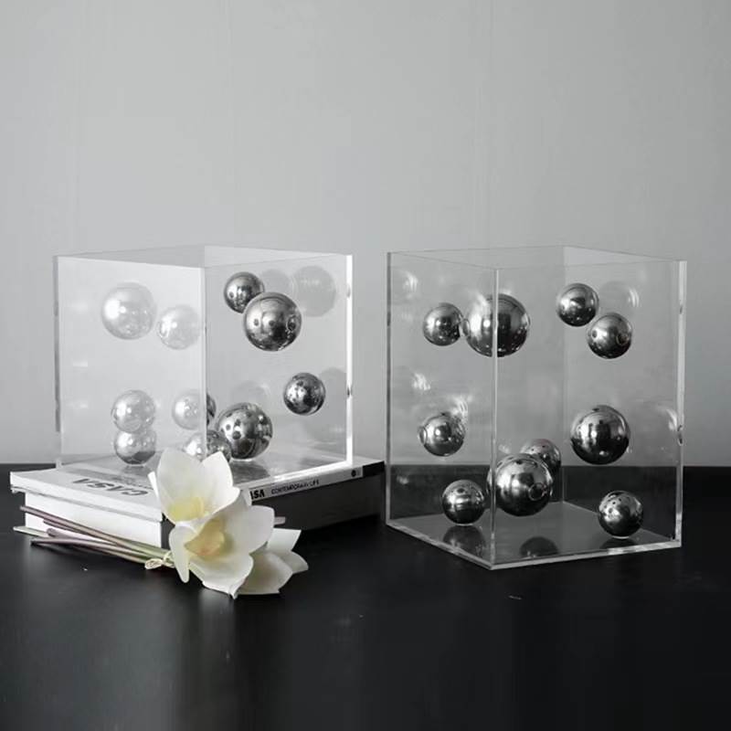 Modern Clear Acrylic Square Boxes Sculptures Creative Square Acrylic Cover Sphere Decor Porch Cabinet Crafts Ornament Home Decor