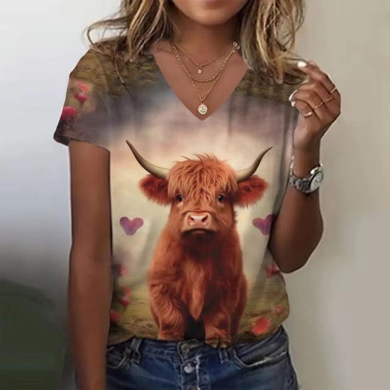 Cute Girl 3D Print Women's T-Shirts Top Casual Short Pullover Sleeved V-Neck Plus Size Tee Shirt Female Everyday Clothing