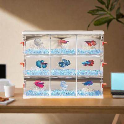High Definition Transparent Fish Tank Shatterproof 3 Grids Desktop Fish Tank with Light Stackable Mini Fish Tank Gift