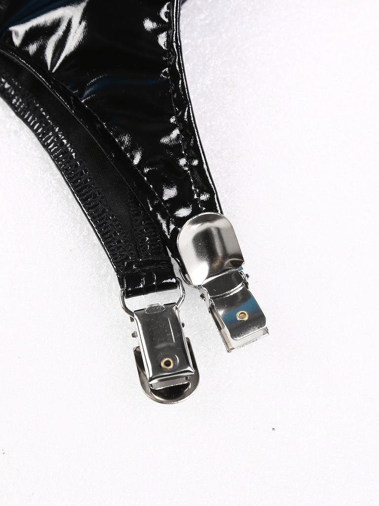 Womens Wet Look Patent Leather Tank Dress Clubwear Wide Shoulder Strap Sleeveless Bodycon Dress Metal Clips