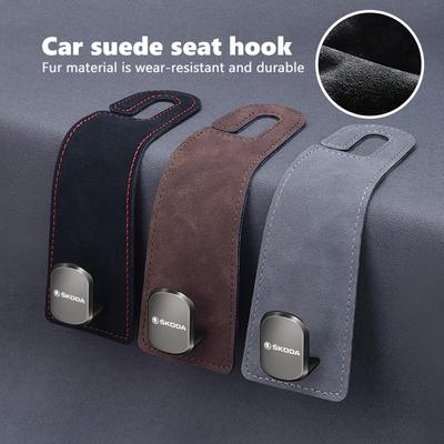 Rjhwp8 For Alloy Suede Car Seat Headrest Hook Auto Back Seat Organizer Accessories Kodiaq Fabia Kamiq Karoq Octavia 2 3 Rapid