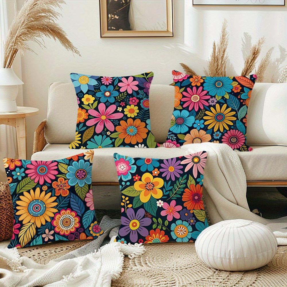 Kolorowe poszewki na poduszki w kwiatowy wzór: Dodaj żywy akcent do swojej przestrzeni! Poszewka na poduszkę do sofy dekoracja pokoju domowego płaski druk 2D