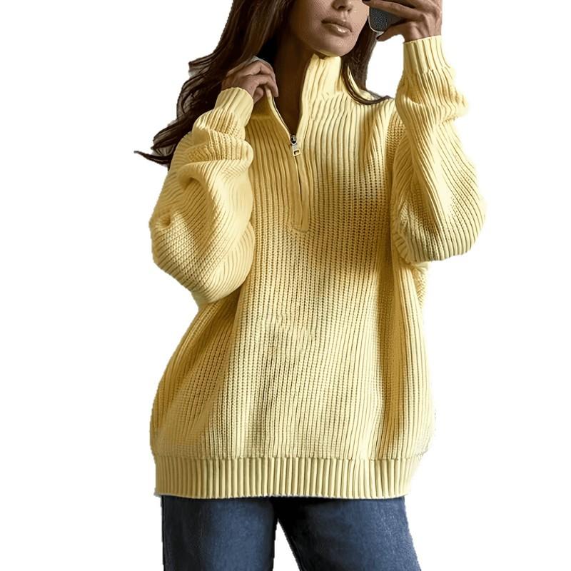 2026 Womens Fashion Zip Loose Lazy Style Knit Sweater