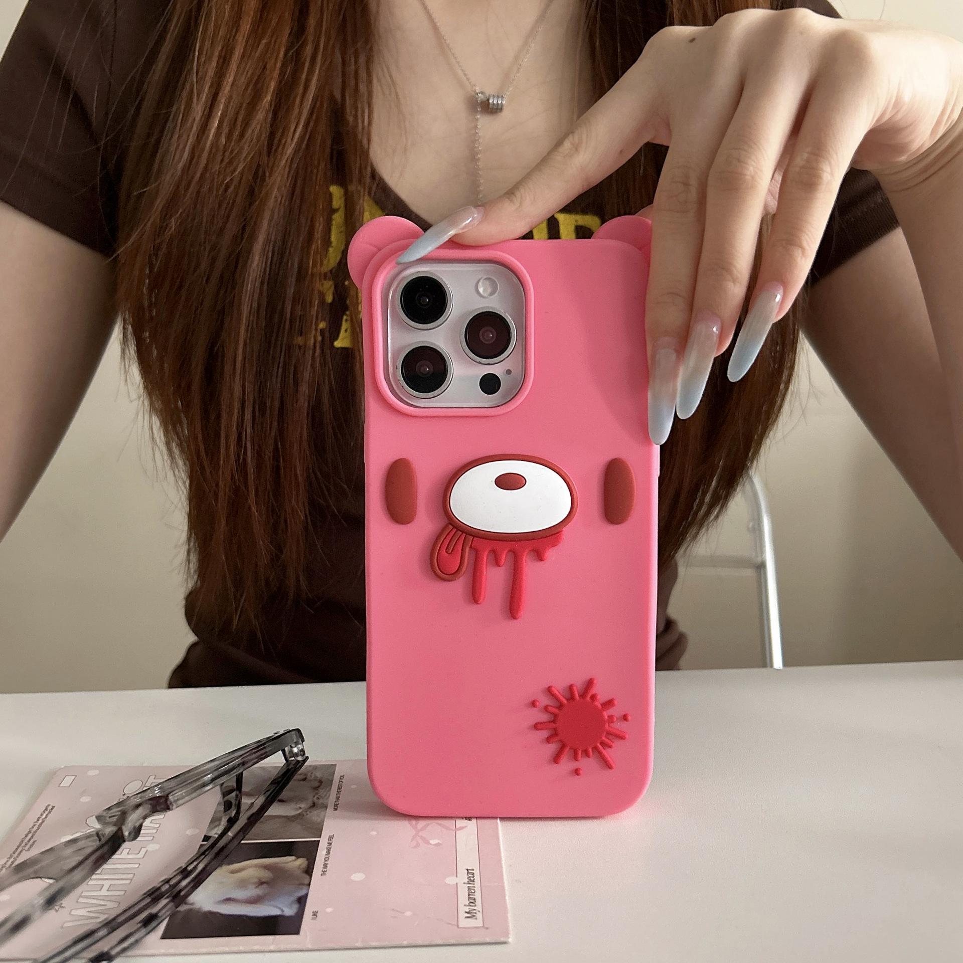 

Trendy Brand Dark Bloody Violent Bear Drop-Proof Phone Case for iPhone 14/15/16/17 Pro Max 15 Pro