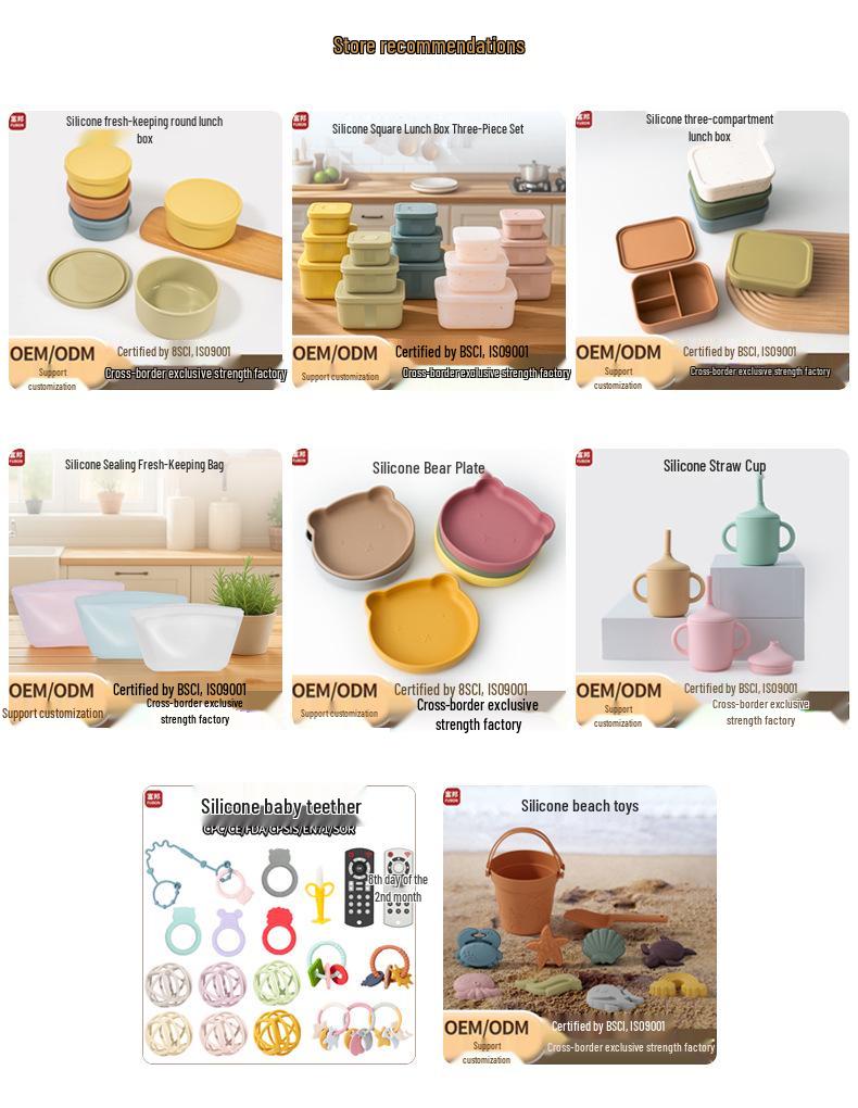 Ensemble de vaisselle pour bébé: Assiette Compartimentée en Silicone, Bavoir, Cuillère, Fourchette, Bol et Ventouse
