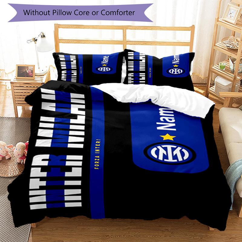 Set Biancheria da Letto Inter Milano Personalizzato con Nome 3 Pezzi Copripiumino Chiusura Include 1 Copripiumino e 2 Federe, Morbido e Confortevole per Tutte le Stagioni.