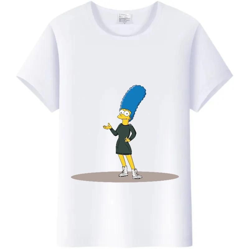 Casual Disney Cartoon Simpson Harajuku T-shirt Summer Blouses Ladies Men White Tees Tops Short Sleeve Blouses Women 90S Tshirt