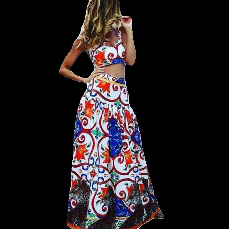 Suspender Skirt Set2024 New Arrival Fashion Female Sexy Temperament Camisole Floral Print Swing Dress Suit