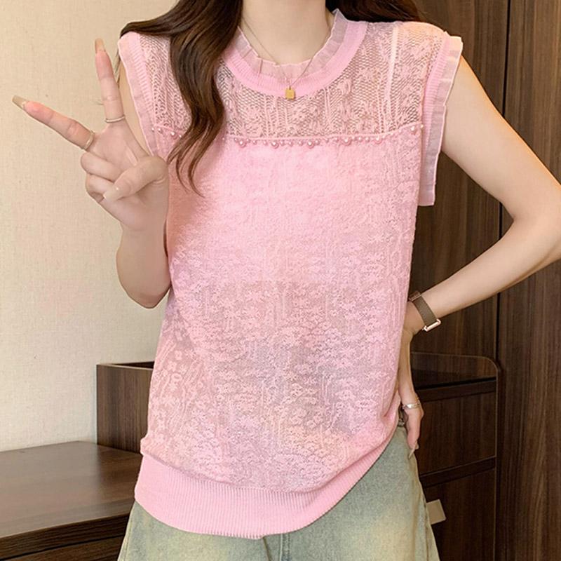 

Белые майки женские летние 2025 без рукавов с круглым вырезом черные узкие трикотажные майки женские топы JJ261 One Size розовый