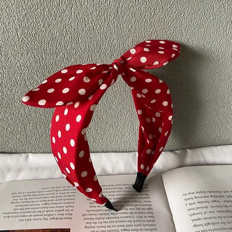 Polka Dots Bow Headband for Women Hair Accessories Sweet Lovely Rabbit Ear Knotted Hairband Not Slip Adults Hair Band Headwear
