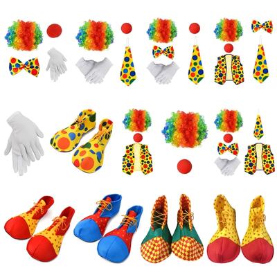 Conjunto de Fantasia de Palhaço Peruca Arco-Íris Nariz Gravata Borboleta Luvas Brancas Acessórios para Festas de Halloween Carnavais Brincadeira de Faz de Conta Adultos