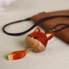Hand-Carved Wooden Fox Pendant Keychain Cute Animal Design Phone Keys Bag Charm Eco-Friendly Gift Accessory