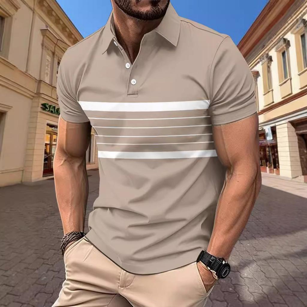 New Men's Casual POLO Shirt Summer Lapel Buttons Striped Casual Versatile T-shirt Tops