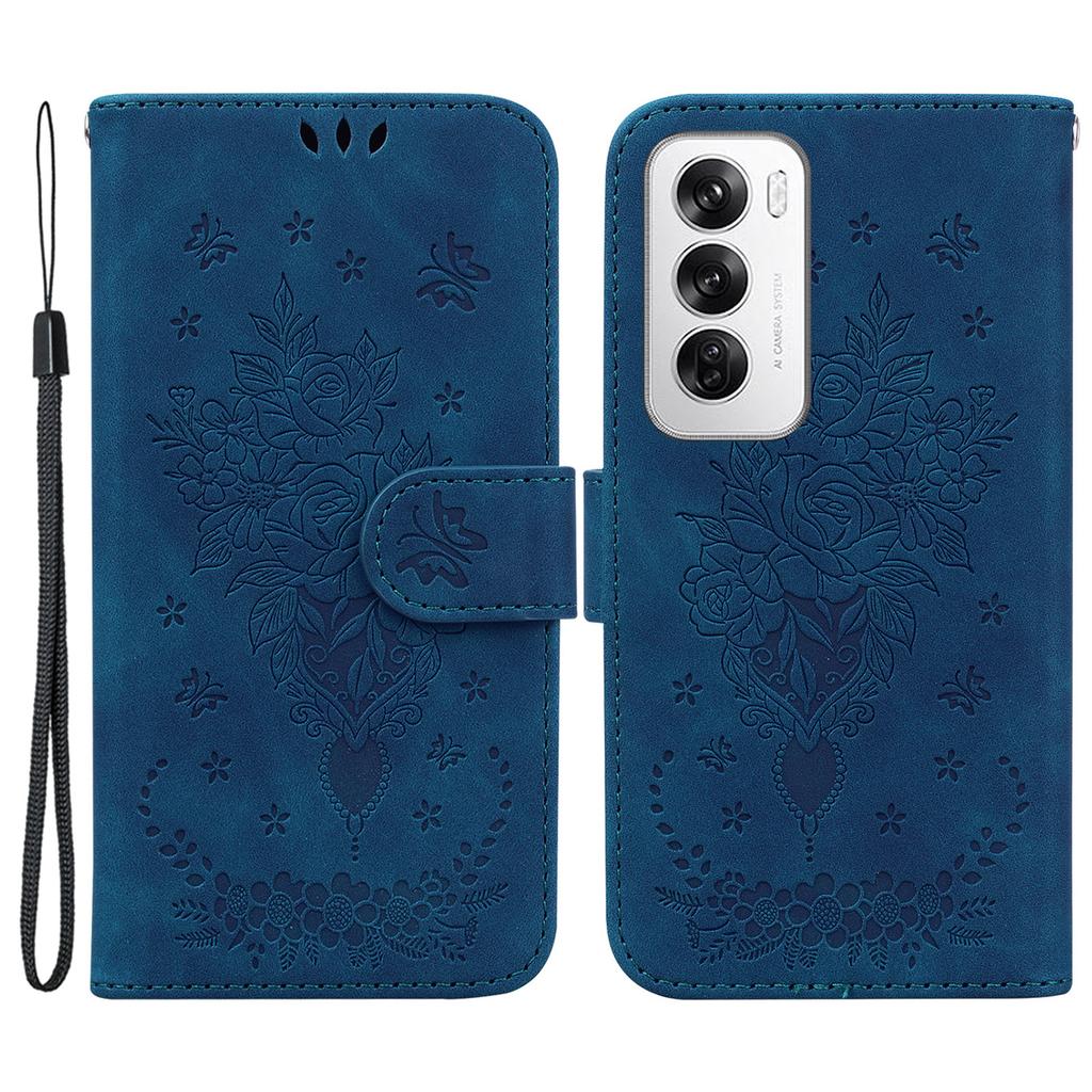 For Oppo Reno12 5G (Global) Wallet Phone Case Butterfly Flower Imprint PU Leather Cover