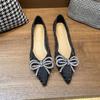 Summer  Pointed Toe Rhinestone With Bow Shoes for Women2025 Trend Social Popular Elegant and Fashionable 39 Slip-on Woman Flats