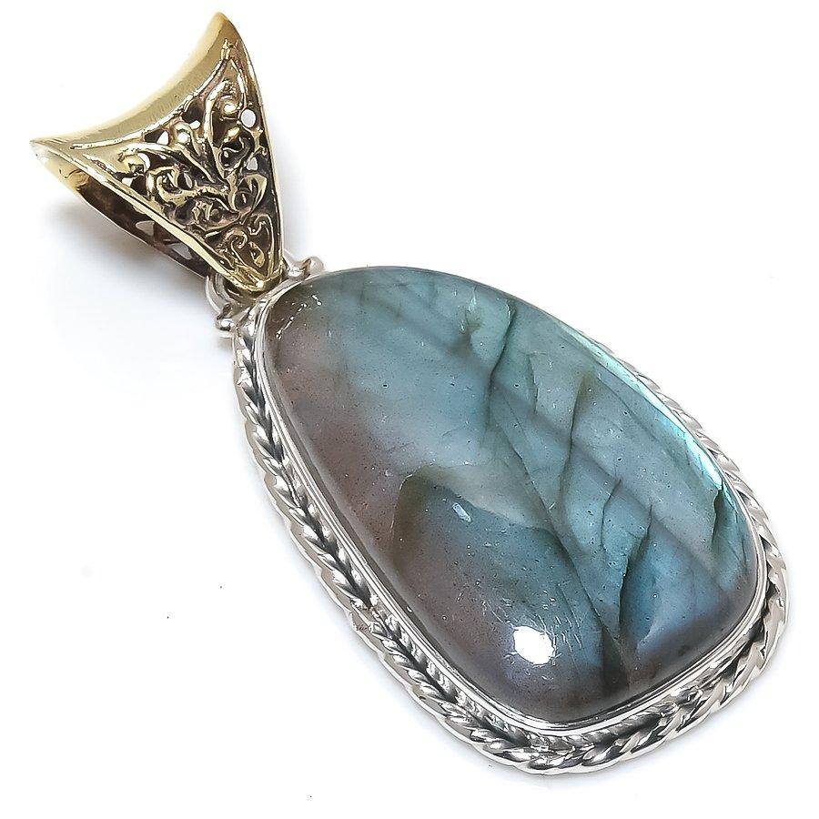 

Natural Labradorite Gemstone Handmade 925 Solid Sterling Silver Pendant 2 N8a46