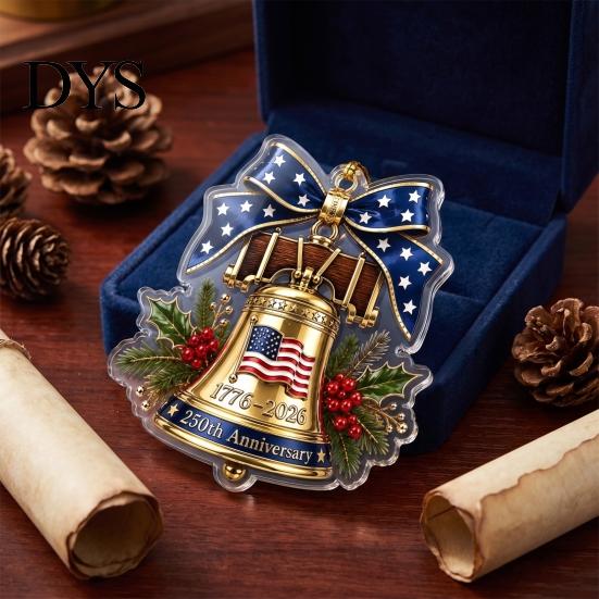 US History Celebration Decoration 250th Anniversary Christmas Ornament, USA Santa Train 2D Flat Acrylic American Flag Keepsake for Tree Holiday