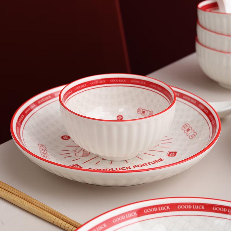 Керамическая миска и набор палочек для еды «Красная удача»