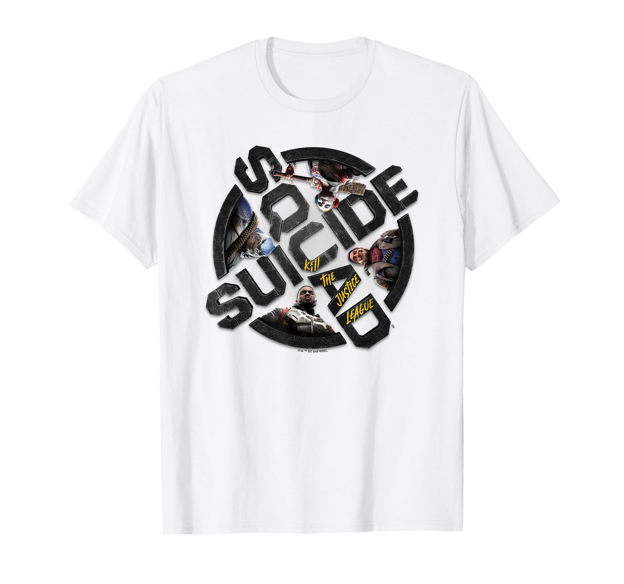 Suicide Squad: Kill the Justice League logo and squad T-shirt