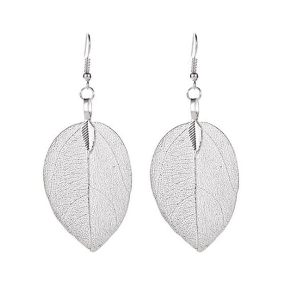 Tree Leaf Shape Alloy Hollow Bright Dangle Hook Earrings Fashion Jewelry for Wedding