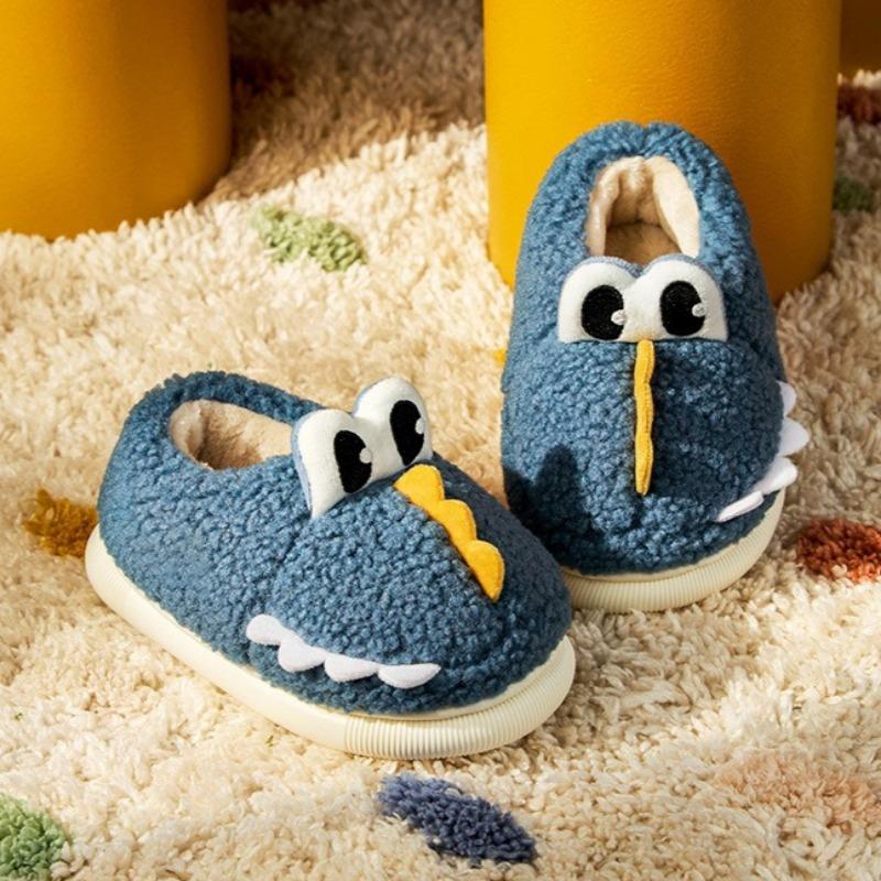 Kinder Warme und Leichte Baumwollschuhe Indoor Zuhause Fersen Hausschuhe Niedliche Dinosaurier Pelzschuhe