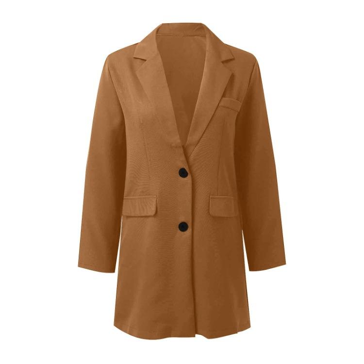 Fashion Casual Loose Breasted Long Solid Woolen Medium Outerwear Women Color Coat