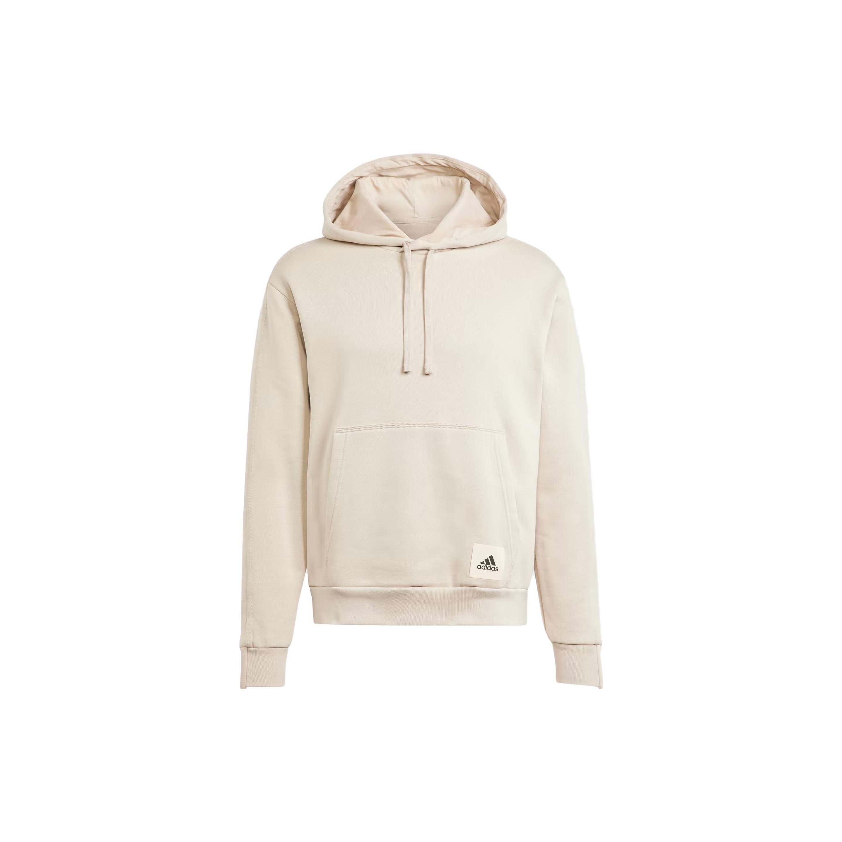 adidas Lounge Wonder Beige Men s Solid Logo Fleece Hoodie IM0478 XXL
