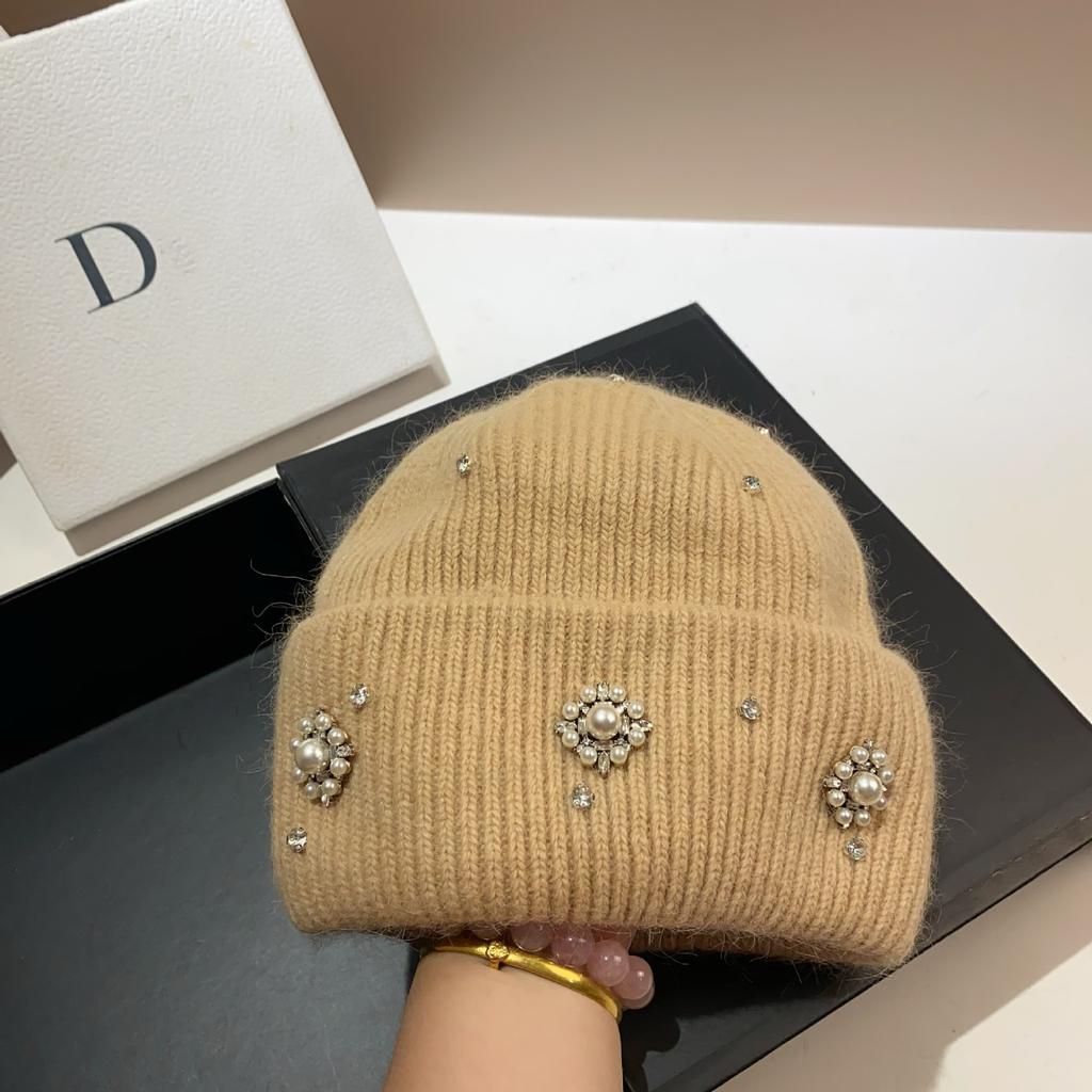 Palace Rhinestone Rabbit Fur Knitted Hat Princess Sweet Celebrity Xiaoxiangfeng Warm Ear Protection Wool Hat