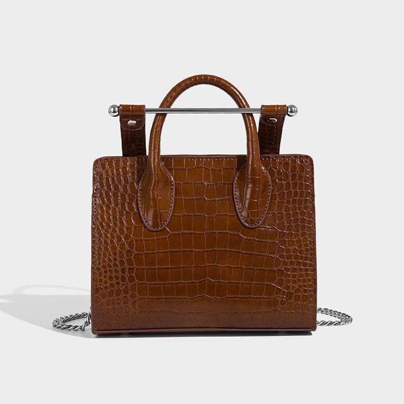 

2025 Summer New Fashion Handbag, Niche Large Capacity High-End Single Shoulder Crossbody Crocodile Pattern Small Square Bag коричневий