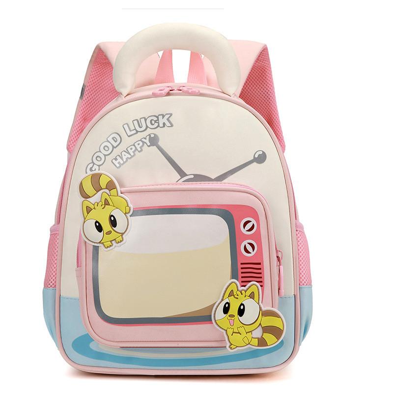 Tv Cat Letter Pattern Cartoon Toddler School Backpack With Spliced Design Color