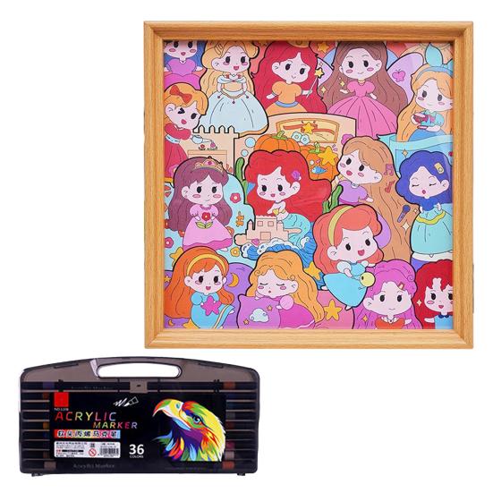 Holz Cartoon Mädchen Malpuzzle Set DIY Bemalbares Puzzle Rahmen mit Markern Kleber Heim Büro Schreibtisch Dekoration