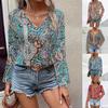 Blusa Boho para Mujer con Estampado Paisley, Cuello en V y Mangas Largas - Corte Holgado Casual Estilo Étnico