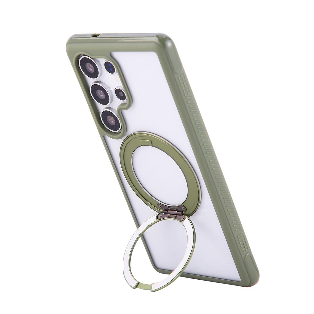 For Samsung Galaxy S25 Ultra Magnetic Case Stress Relief Kickstand TPU+PC Transparent Phone Cover with Wrist Strap