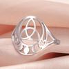 Dawapara Triquetra Dreifaltigkeitsknoten Ring Keltischer Knoten Mondphase Mondsymbol Geometrischer Ausschnitt Edelstahl Wicca Fingerring
