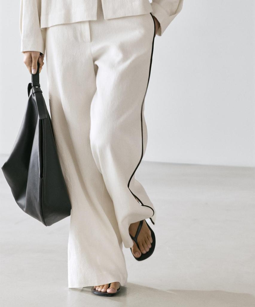 Masimodutti Contrast Trimmed Linen Pants