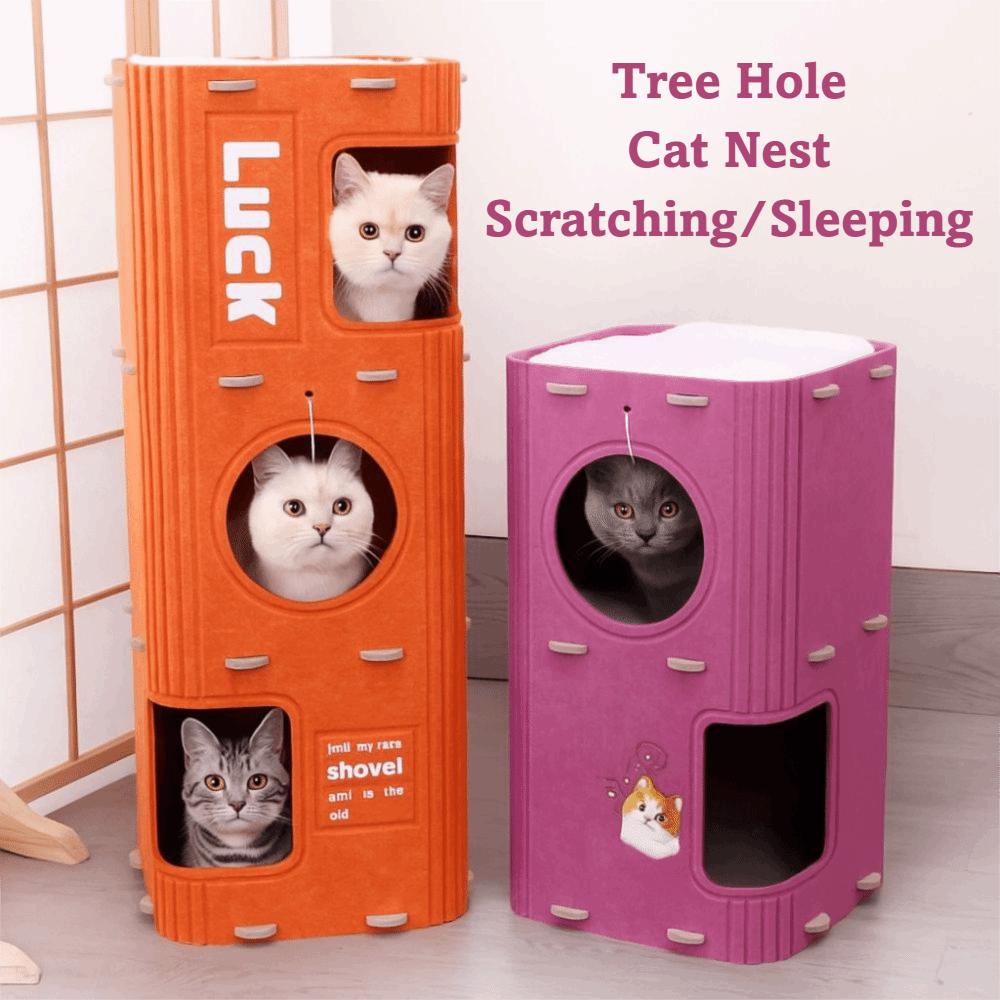 Kočičí hrad Domeček v dutině stromu Vše v jednom Škrabadlo pro kočky Zábavný pelíšek pro kočky Čtyři roční období