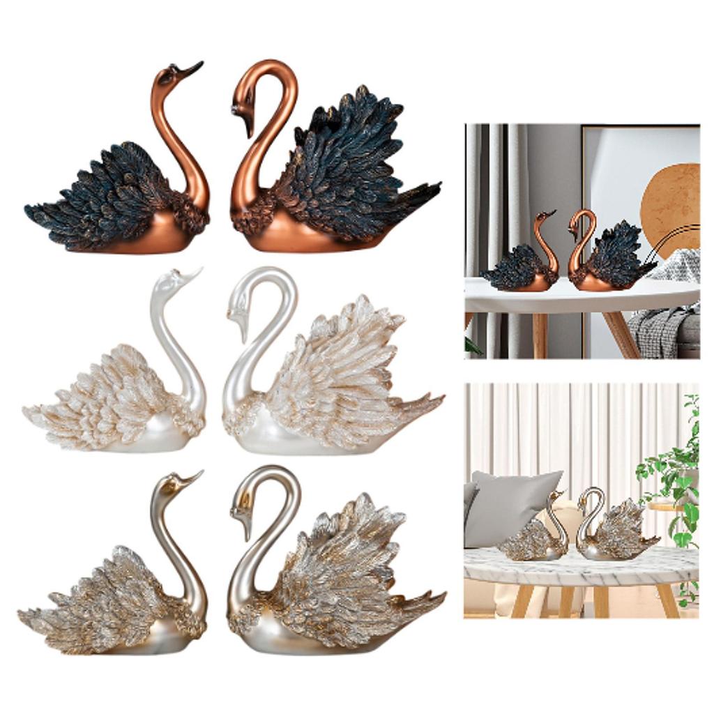 2Pcs Swan Sculpture Elegant Collectibles Modern Housewarming Gift Swan Figurine for Office Cabinet Bedroom Entrance Desktop