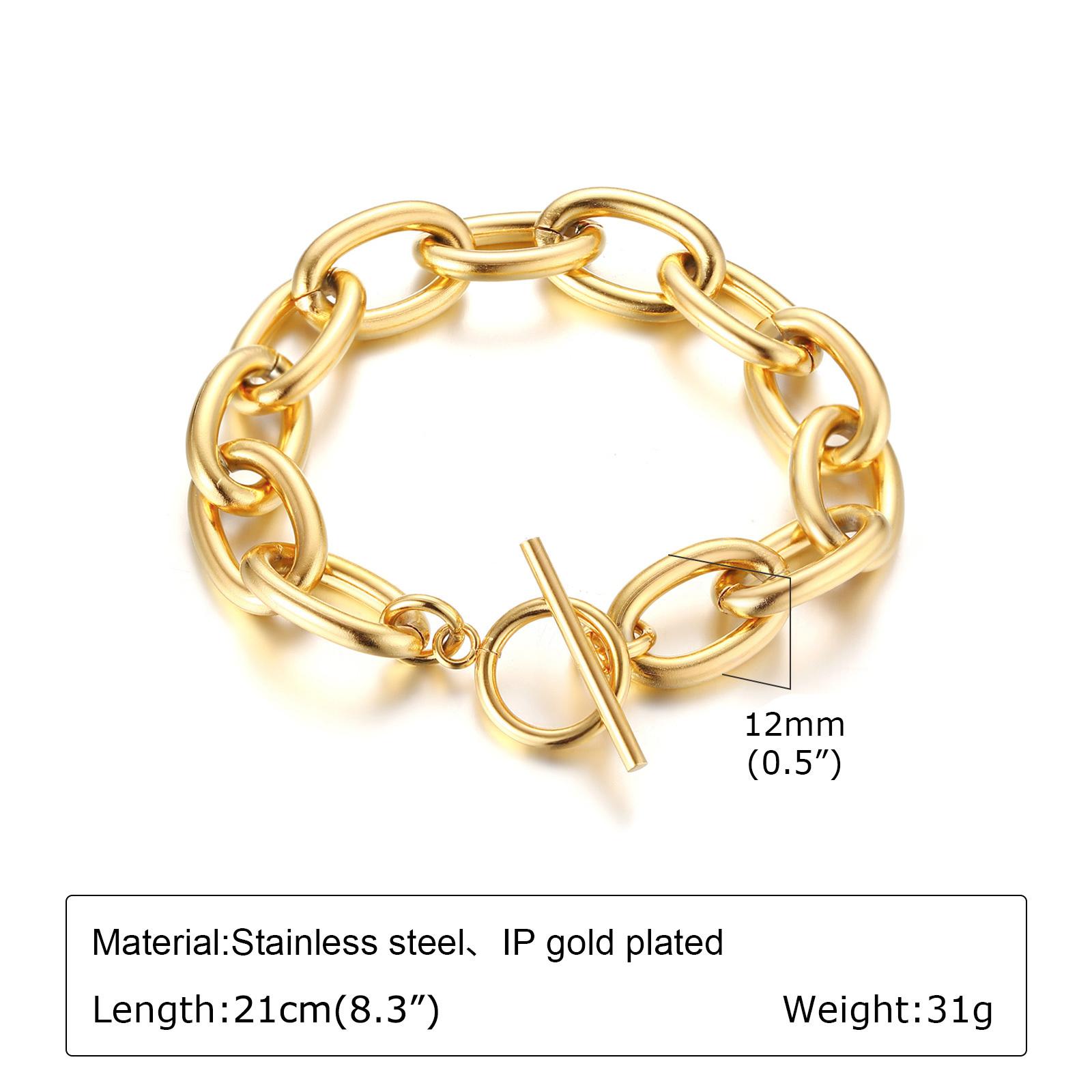 

Chunky Toggle Necklace For Women, 18K Gold Plated Oval Link Chain Necklace, OT Bar Clasp Waterproof Jewelry