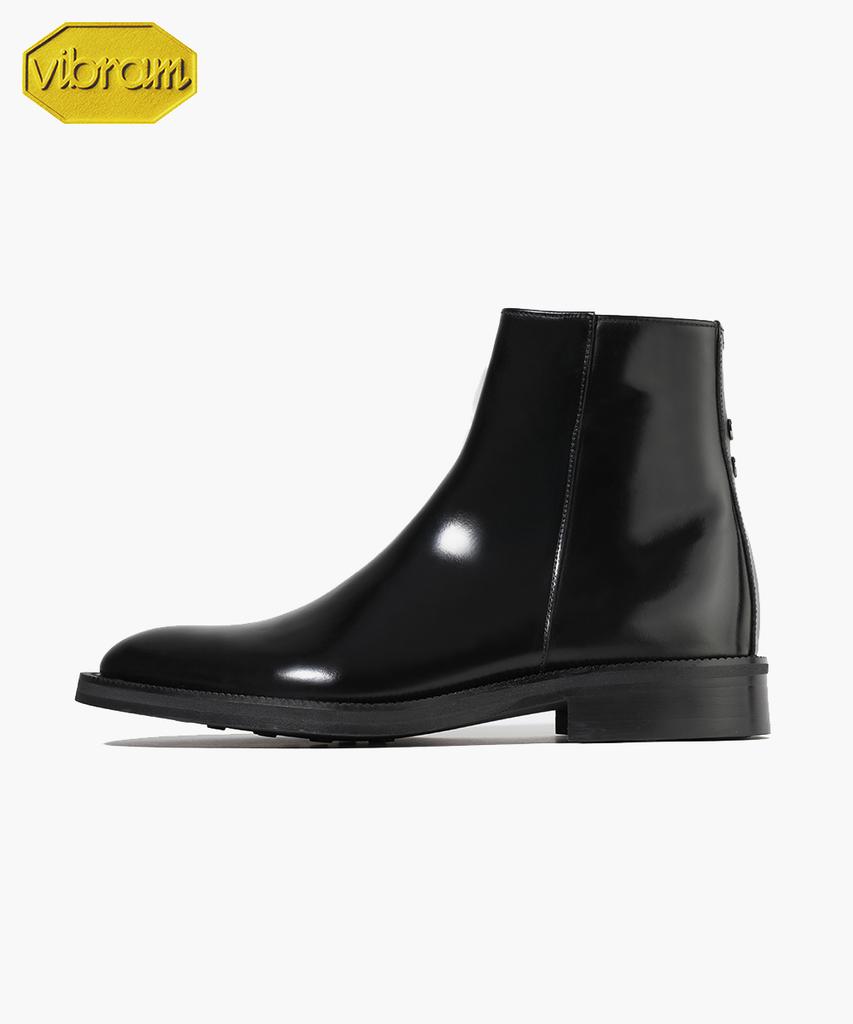 Firenze Atelier [Vibram] Slim Round Toe Standard Rubber Sole Zipper Boots 9430-Z [Black Box]