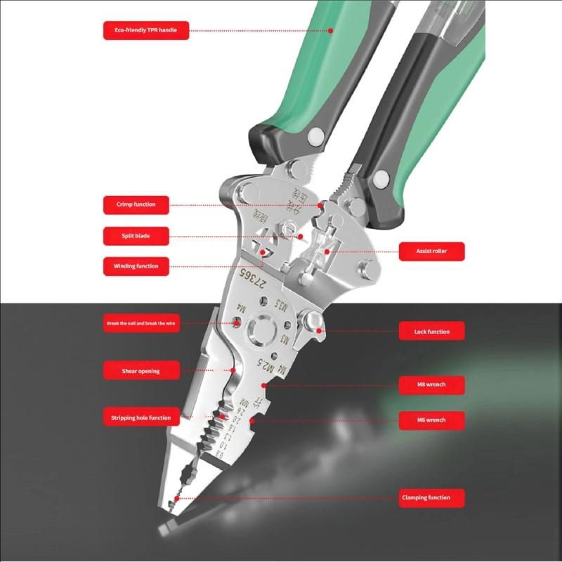Collapsible Wire Stripping Pliers Multifunction Electrician Tool with Crimping Cutting and Wrench Features Foldable