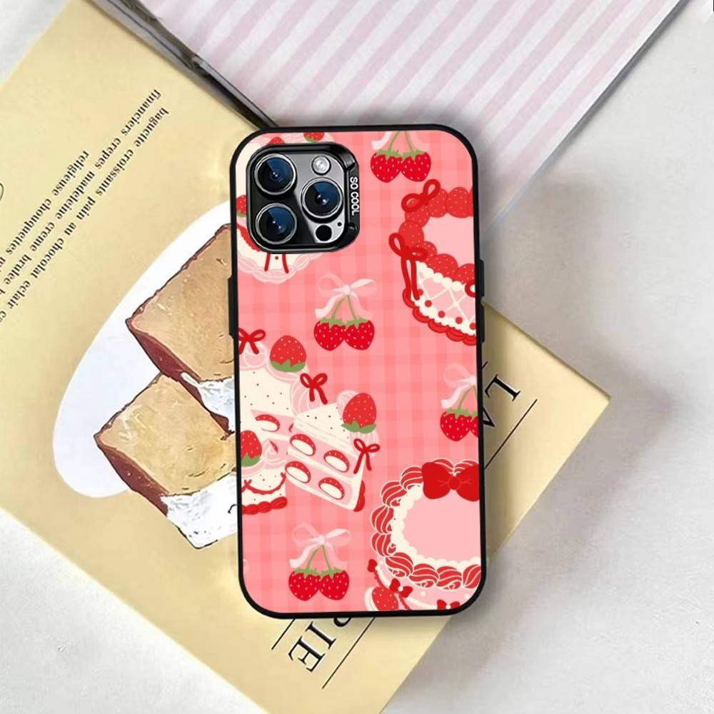 Cream Strawberry Cake Cute Phone Case For iPhone 17,16,15,14,13,12,11 Plus,Pro Max,XS,Colorful Silver Phone Case Funda Cover
