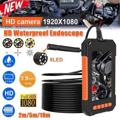 Upgrade endoskopické kamery 1080P HD Borescope 4,3” LCD obrazovka Inspekční kamera IP67 vodotěsný průmyslový endoskop s 8 stmívatelnými LED diodami (2M/5M/10M)