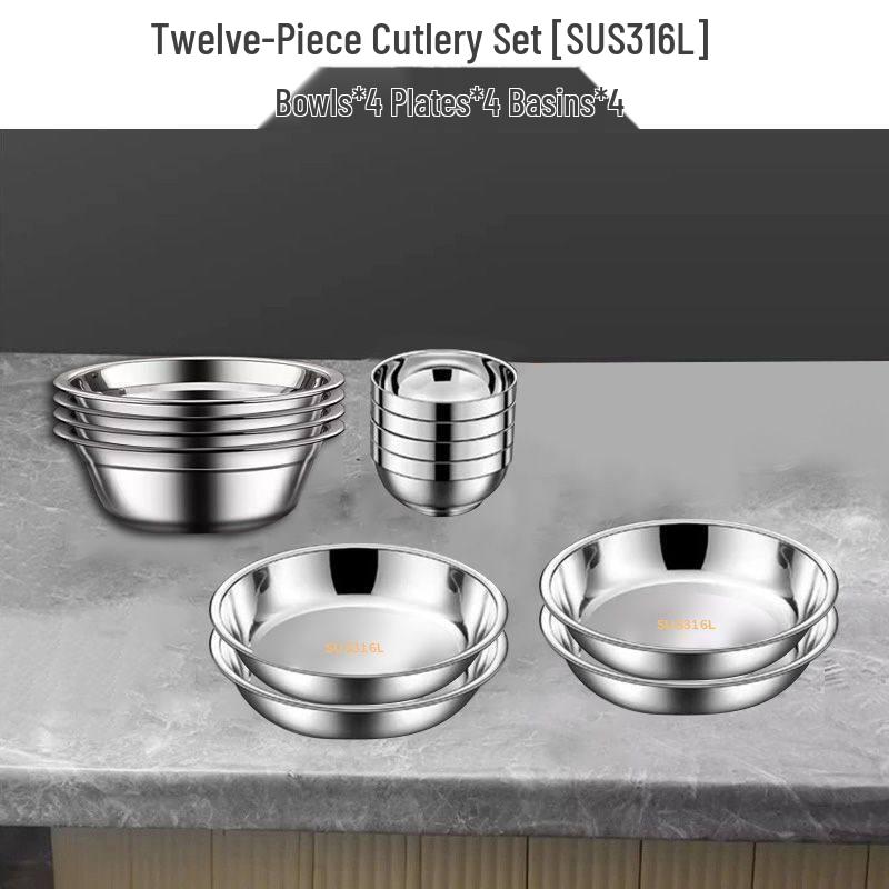 Hanyou 316L Stainless Steel & Bamboo Fiber 12-Piece Dinnerware Set